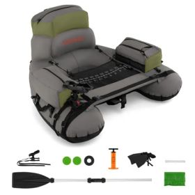350lbs Inflatable Fishing Float Tube - 2 Air Chambers, Rod Holder+Fish Ruler, Green+Gray (Option: Defaulttitle)